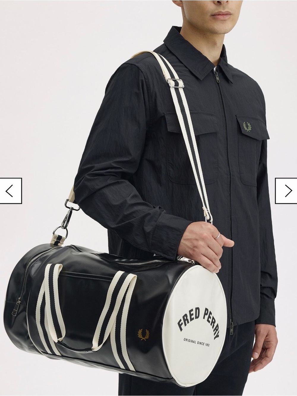 Fred Perry Black and White Classic Barrel Bag